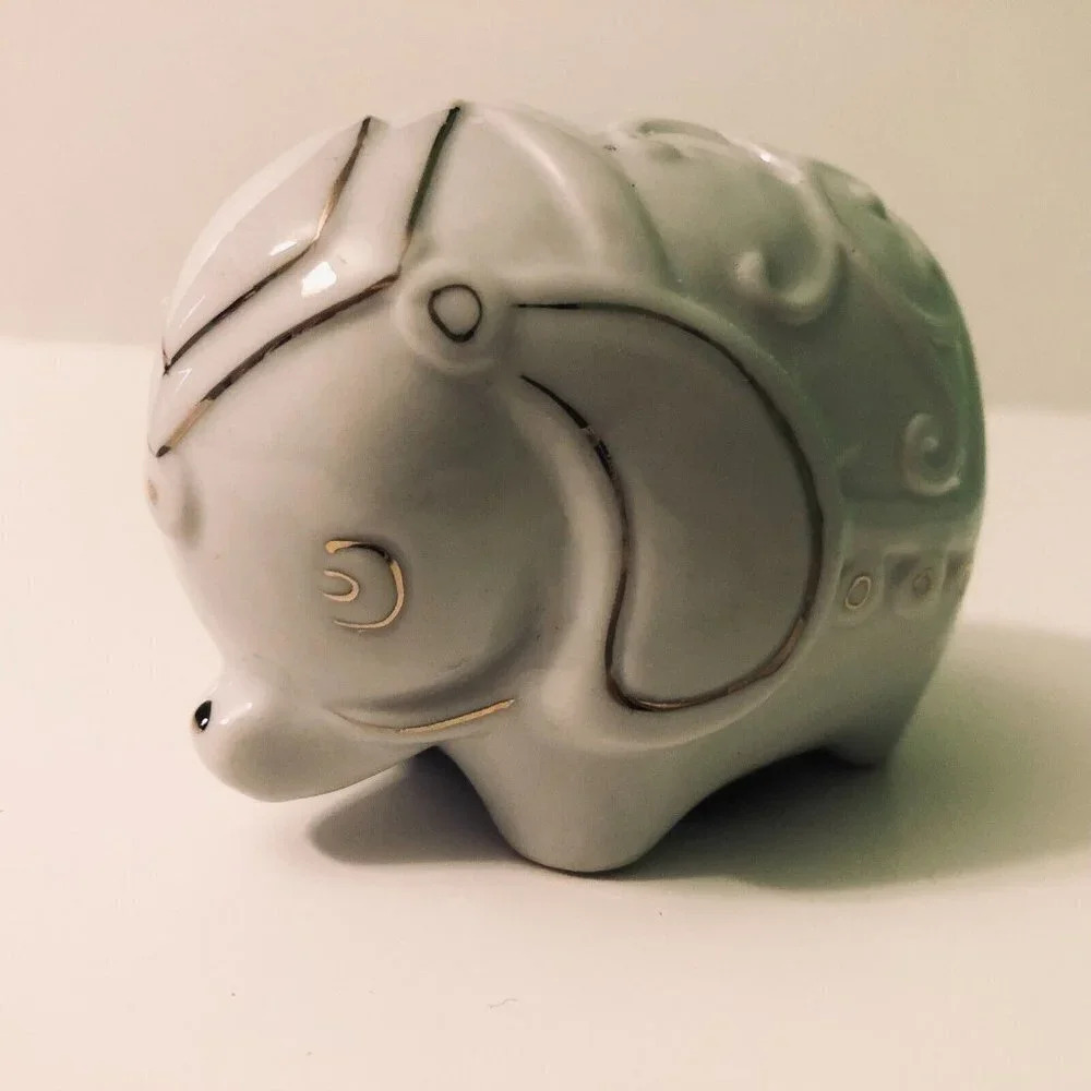 Ceramic Elephant Coin Bank Small 4 Inch Long Figurine